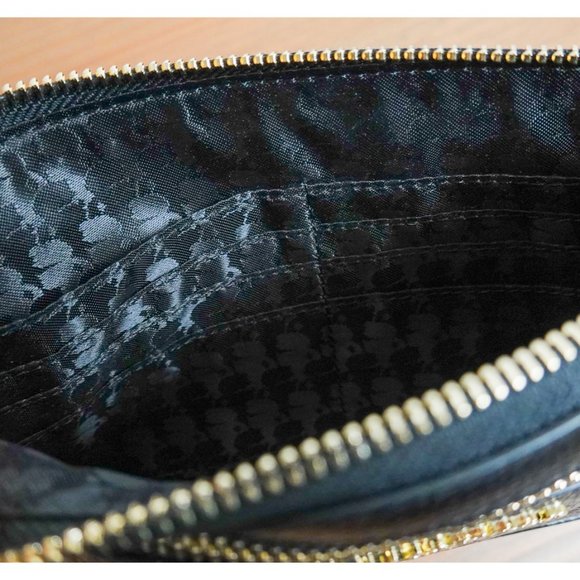 Karl Lagerfeld Paris Double Zip Wallet Wristlet Clutch Black Leather - Picture 6 of 6
